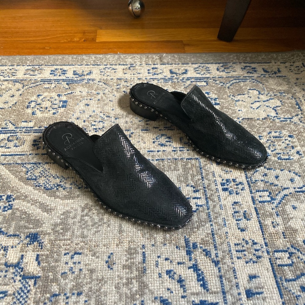 Adrianna Papell Studded Leather Black Mules